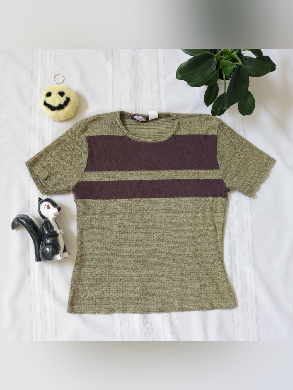 Jordache fashion green and brown stripe knit shirt